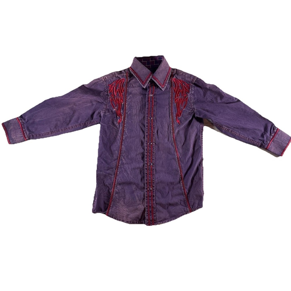 Platini Black Label‎ Kids' Size 4 Purple and Red Button-Up Shirt